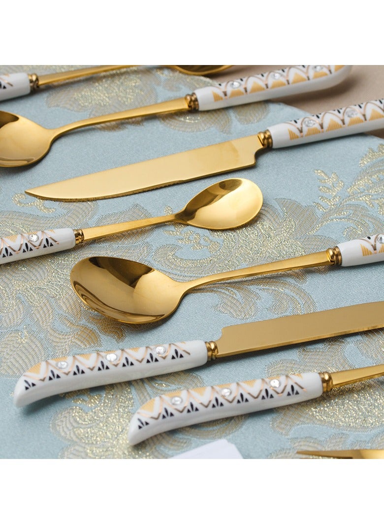 Light Luxury Ceramic Handle Knife Fork Spoon Gift Box Household High Beauty Stainless Steel Tableware 8 Piece Set