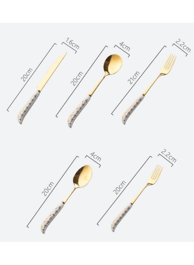 Light Luxury Ceramic Handle Knife Fork Spoon Gift Box Household High Beauty Stainless Steel Tableware 8 Piece Set