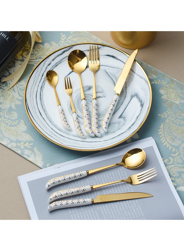 Light Luxury Ceramic Handle Knife Fork Spoon Gift Box Household High Beauty Stainless Steel Tableware 8 Piece Set