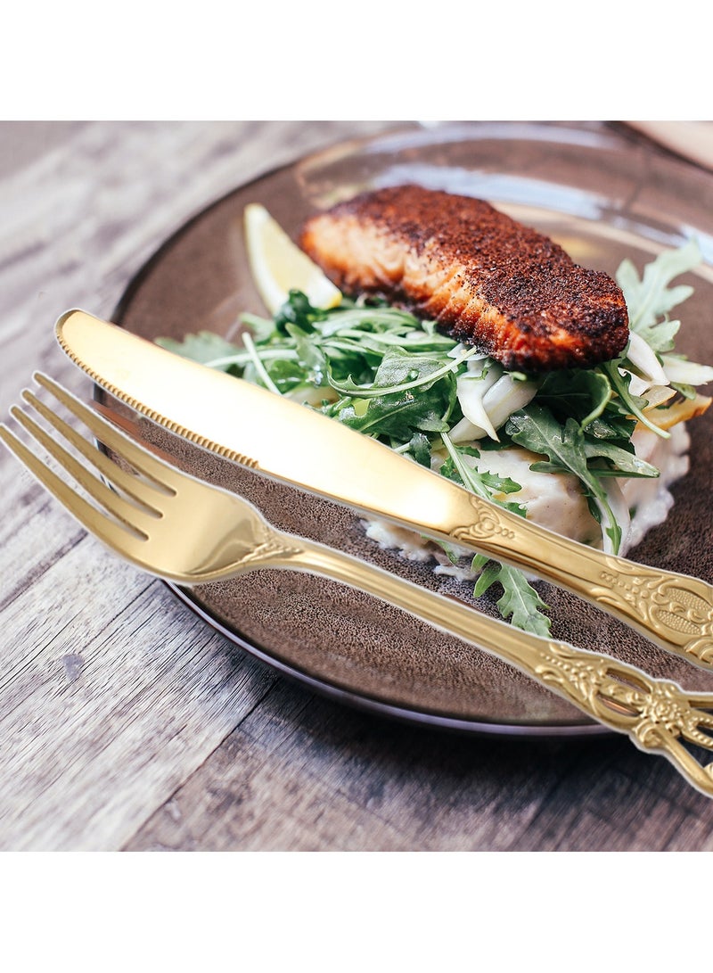 New Relief 24 Piece Set of Gold-Plated Stainless Steel Western Dining Knife Fork Tableware Set