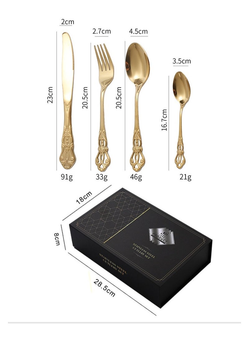 New Relief 24 Piece Set of Gold-Plated Stainless Steel Western Dining Knife Fork Tableware Set