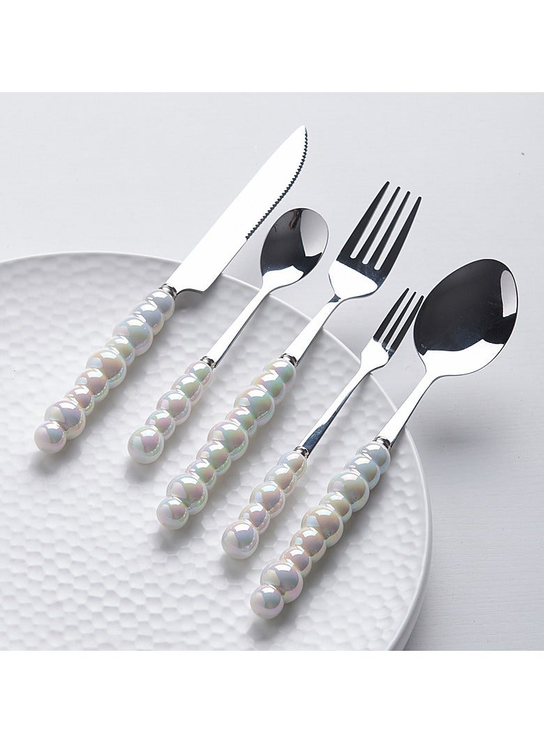 Light Luxury Ceramic Handle Knife Fork Spoon Gift Box Household High Beauty Stainless Steel Tableware Five Piece Set