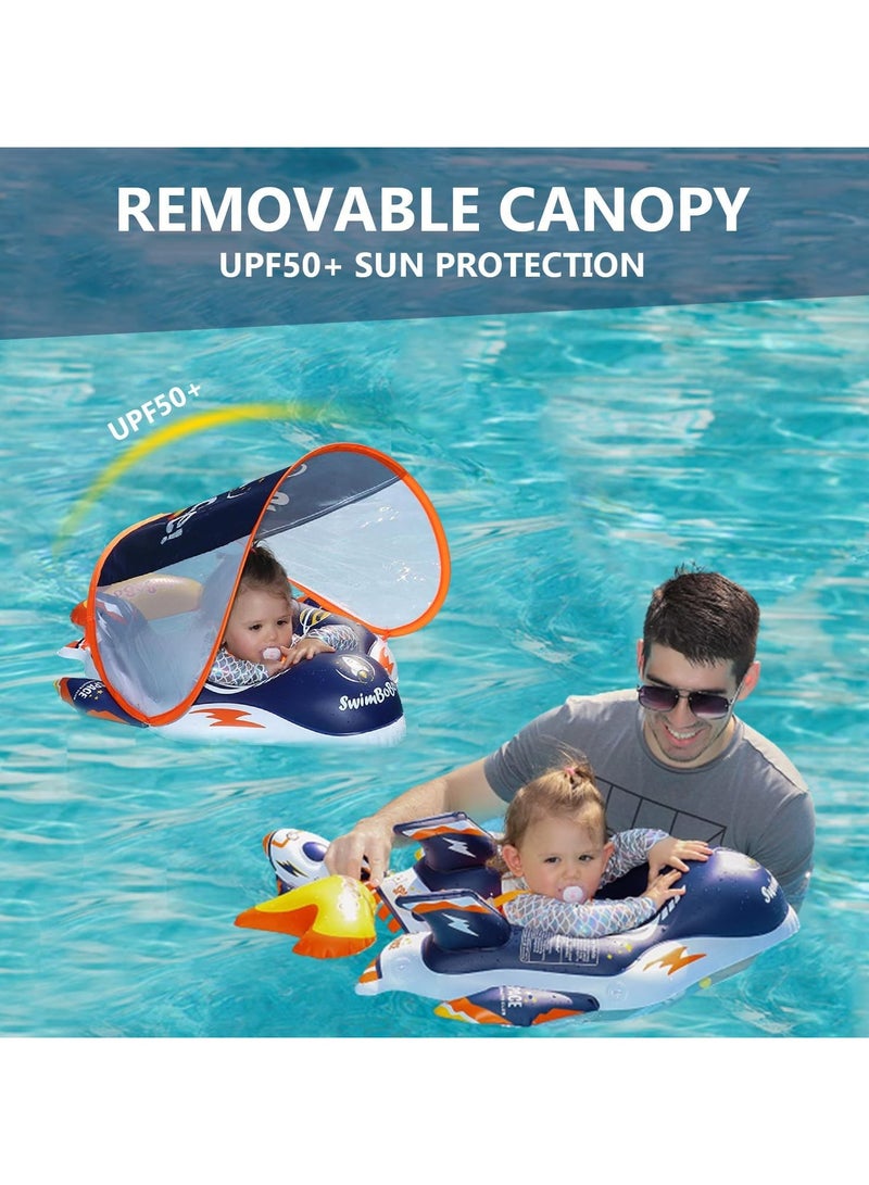 Baby Pool Float with Canopy 3D Rocket and Add Tail Design Upgraded Thick PVC Infant Swim Floats with Harness Sun Shade for Kids Toddlers Girls Boys Swimming Ages 6-36 Months (Rocket)