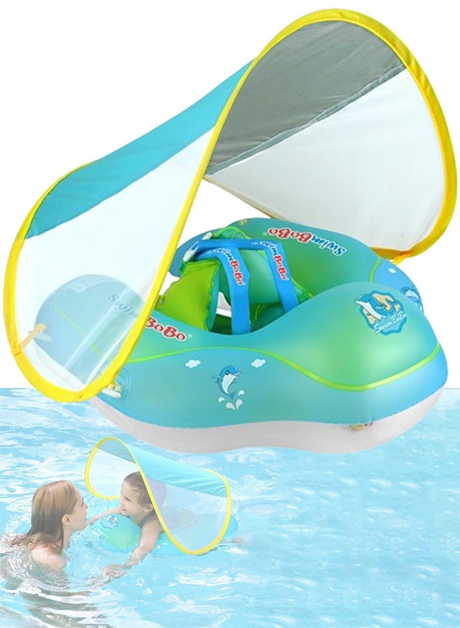 Baby Swimming Float Baby Swimming Ring Toddler Swimming Vest Children Waist Float Ring Inflatable Baby Float with Canopy Baby Swimming Ring Swimming Lap For Toddlers Swim Trainer (Green)