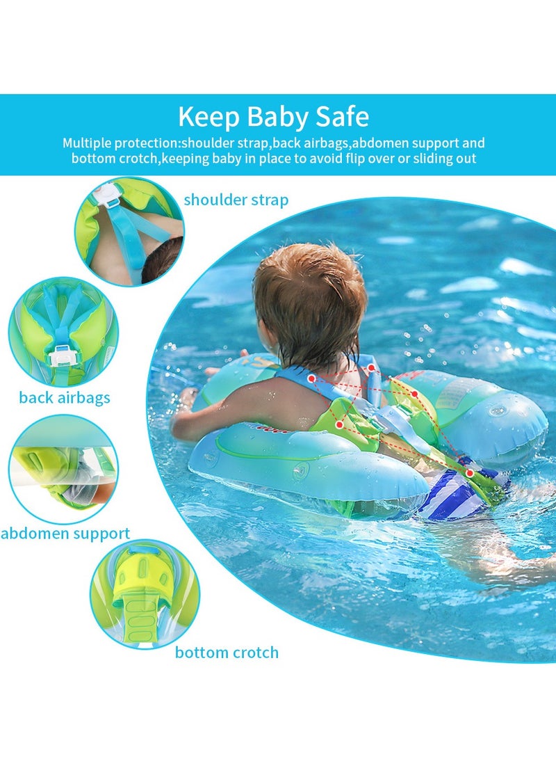 Baby Swimming Float Baby Swimming Ring Toddler Swimming Vest Children Waist Float Ring Inflatable Baby Float with Canopy Baby Swimming Ring Swimming Lap For Toddlers Swim Trainer (Green)