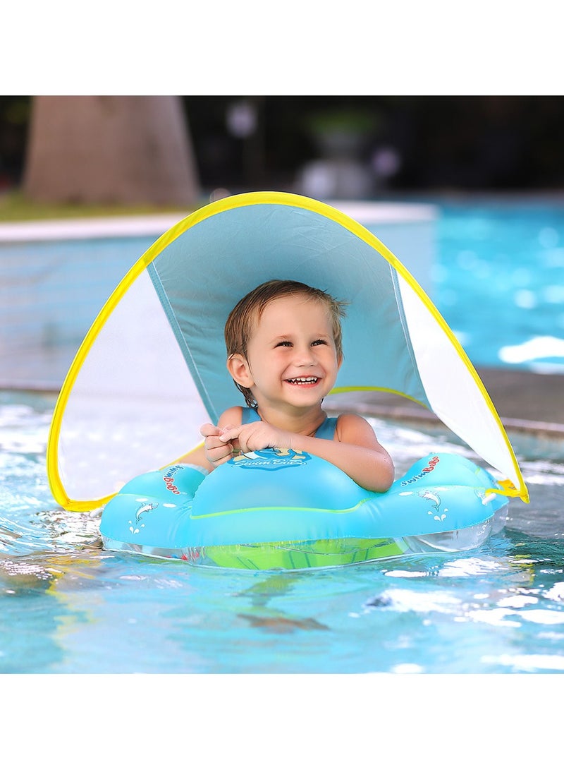 Baby Swimming Float Baby Swimming Ring Toddler Swimming Vest Children Waist Float Ring Inflatable Baby Float with Canopy Baby Swimming Ring Swimming Lap For Toddlers Swim Trainer (Green)