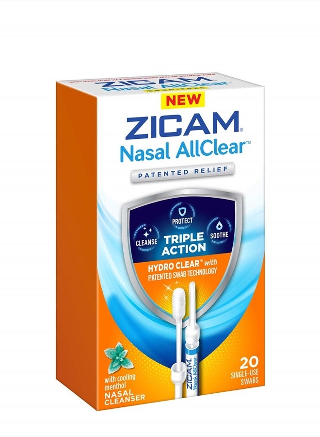 Nasal AllClear, Triple Action Nasal Cleanser with Cooling Menthol, Protect, Soothe, Cleanse Nasal Passages, Sinus Relief, 20 Count