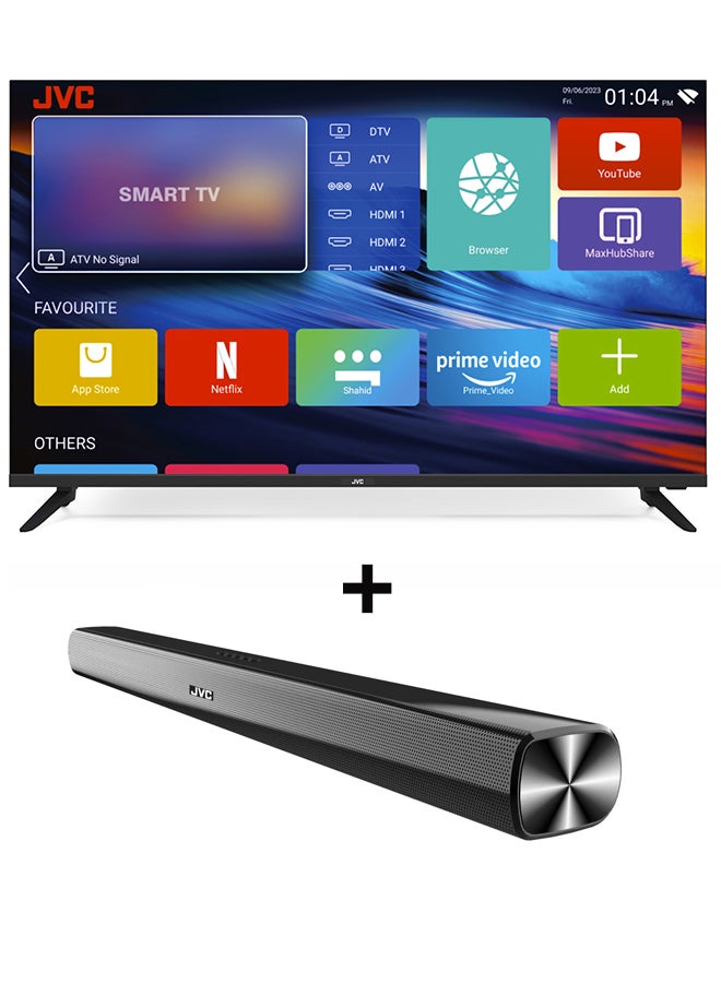 50 Inch 4K UHD Edgeless Smart TV With Dolby Audio + 2.0CH Soundbar Plus Bluetooth, Usb, Fm Radio With 600W PMPO LT-50N7105+THN322B Black