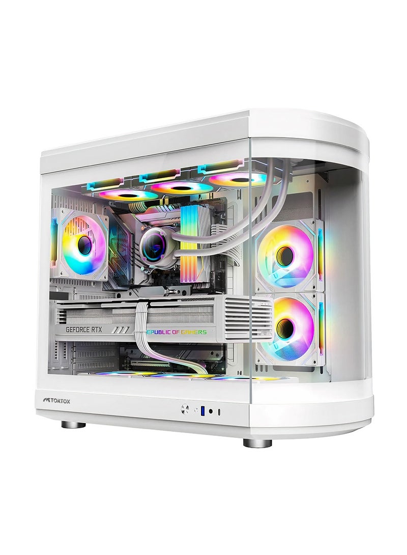 Tortox Vidrio Curved Tempered Glass ATX/M-ATX/Mini-ITX Gaming PC Case, 6 ARGB PWM Fans Pre-Installed, Type-C USB Port, 360mm Radiator Support, Excellent Airflow