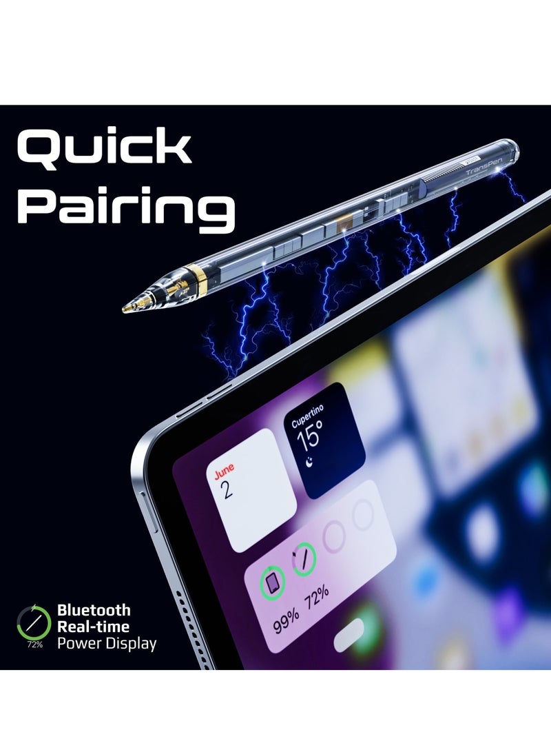 Transparent Stylus Pencil With Magnetic Wireless Charging, 8-Hour Battery Life, Replaceable Nib, Palm Rejection And Tilt Recognition For iPad Pro 11/12.9, iPad 10/9/8/7/6 Black