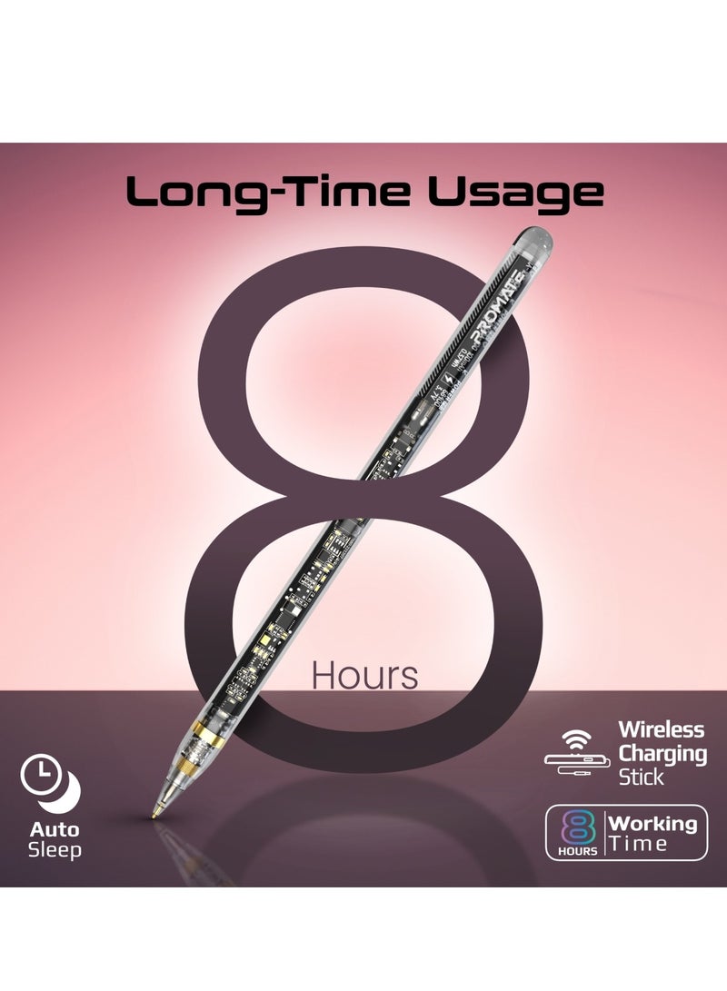 Transparent Stylus Pencil With Magnetic Wireless Charging, 8-Hour Battery Life, Replaceable Nib, Palm Rejection And Tilt Recognition For iPad Pro 11/12.9, iPad 10/9/8/7/6 Black