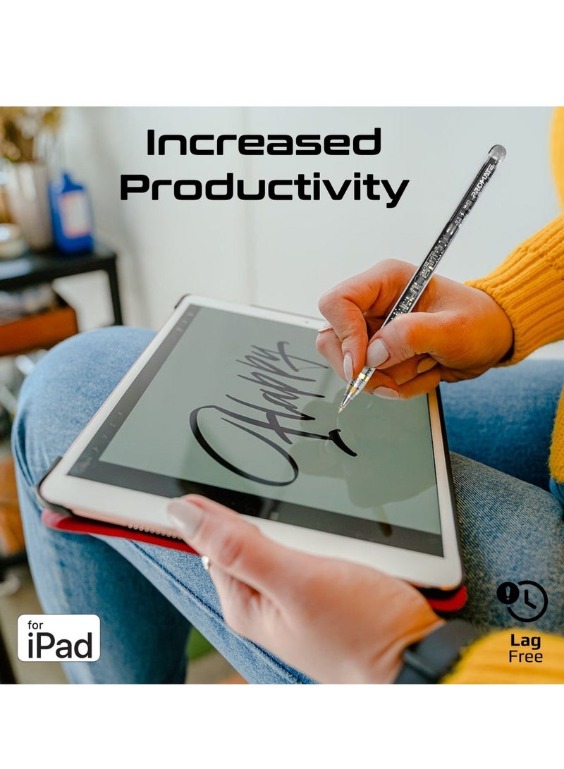 Transparent Stylus Pencil With Magnetic Wireless Charging, 8-Hour Battery Life, Replaceable Nib, Palm Rejection And Tilt Recognition For iPad Pro 11/12.9, iPad 10/9/8/7/6 Black