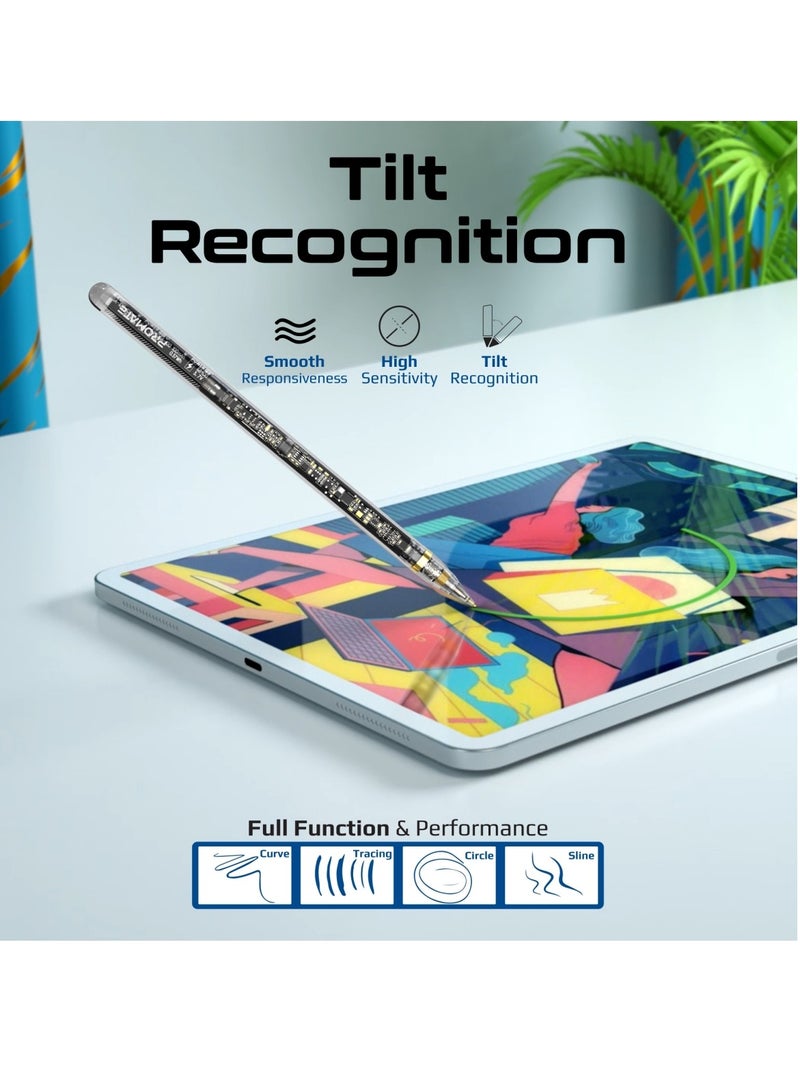 Transparent Stylus Pencil With Magnetic Wireless Charging, 8-Hour Battery Life, Replaceable Nib, Palm Rejection And Tilt Recognition For iPad Pro 11/12.9, iPad 10/9/8/7/6 Black