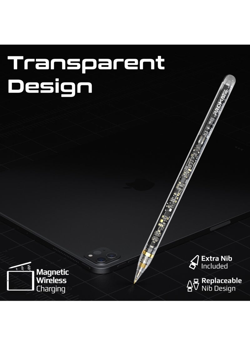 Transparent Stylus Pencil With Magnetic Wireless Charging, 8-Hour Battery Life, Replaceable Nib, Palm Rejection And Tilt Recognition For iPad Pro 11/12.9, iPad 10/9/8/7/6 Black