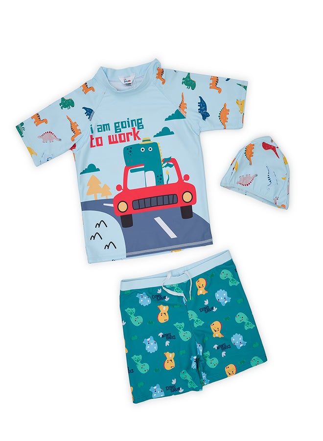 Dinosaur Car Themed Boys' Swimwear Set