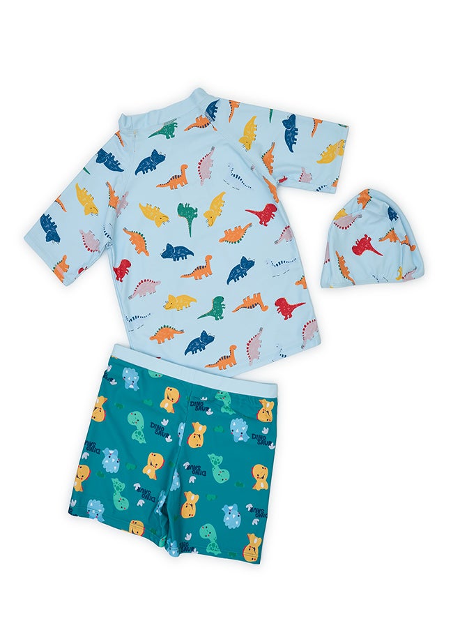 Dinosaur Car Themed Boys' Swimwear Set