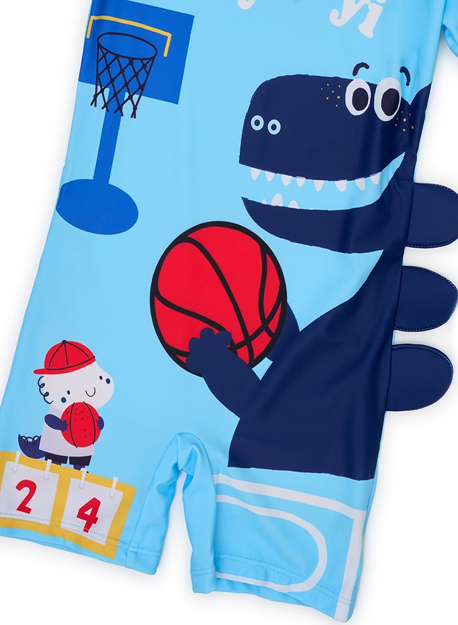 Basketball Dino Swimwear Set with Cap for Boys