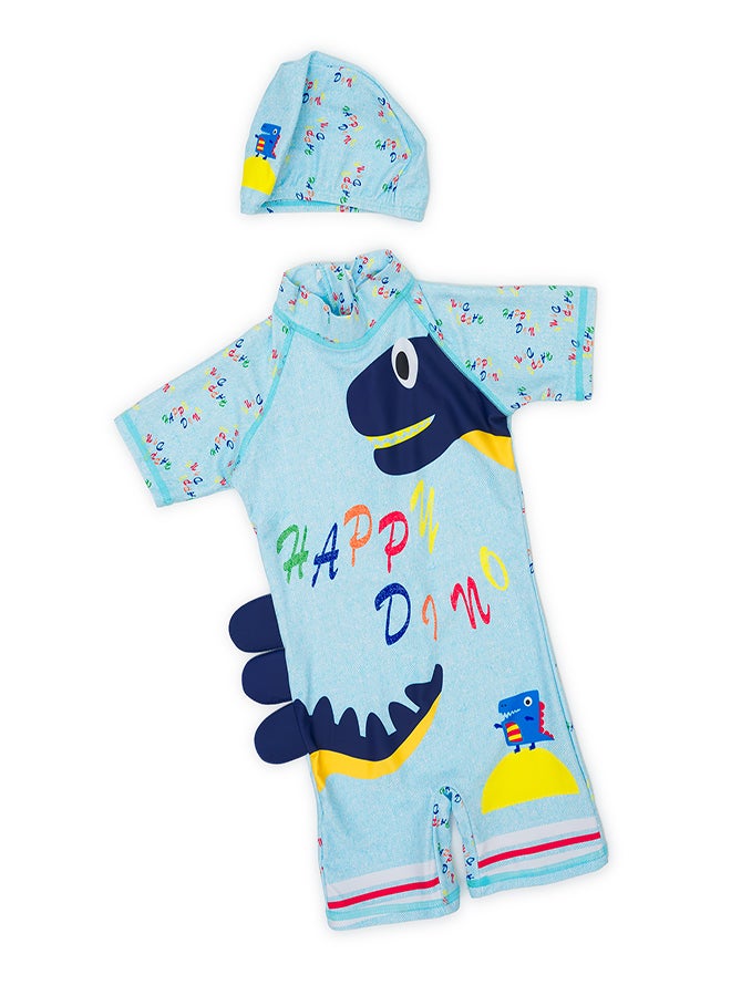 Happy Dino Swimwear Set with Cap for Boys