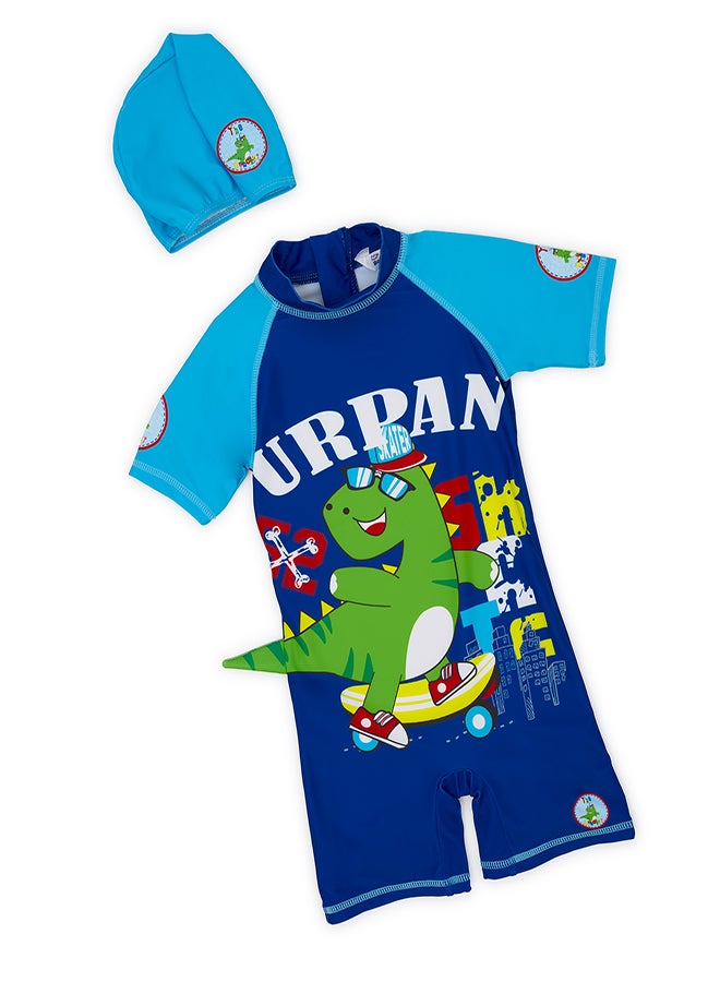 Urban Dino Swimwear Set with Cap for Boys