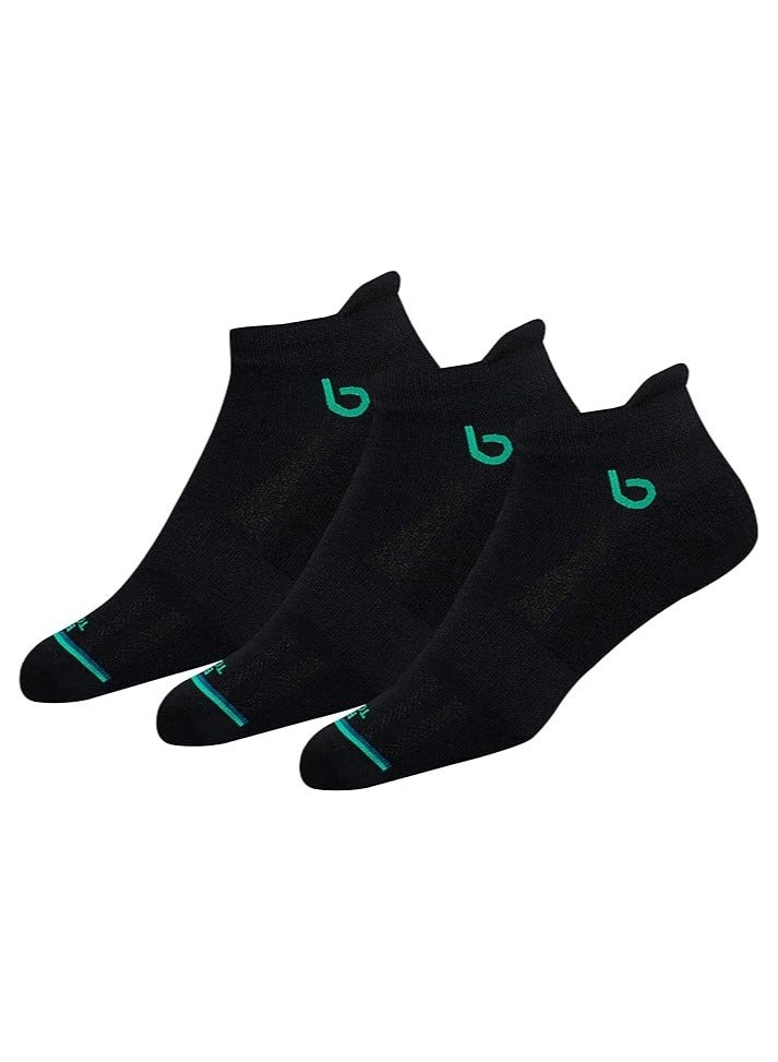 BAMBOS Unisex Eco Touch Athletic Ankle Bamboo Socks for Men & Women Running, Badminton & Gym, Pack of 3 (Size UK 7-11, Black)