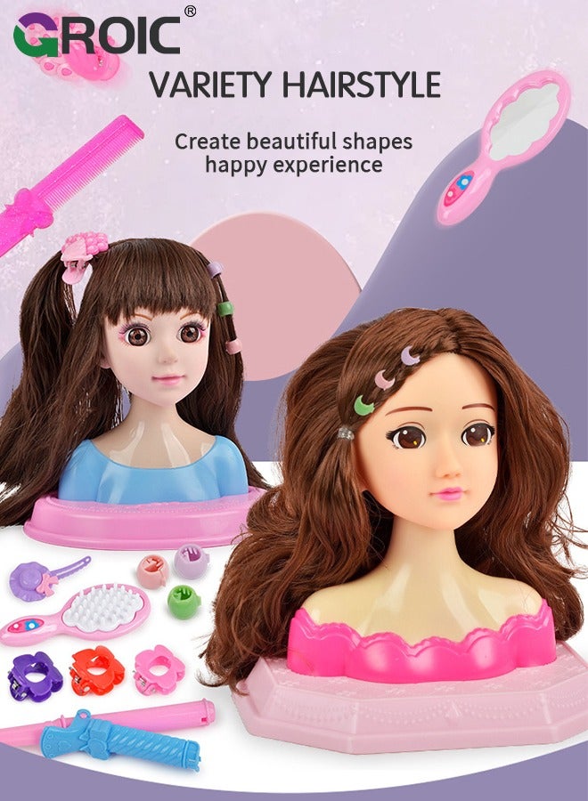 Long Hair Doll Princess Model Head Doll, Half Body Play House Dressing Braid Toy, Design Model Doll Head, Girls Playset with Beauty and Fashion Accessories,Hair Styling Doll Head