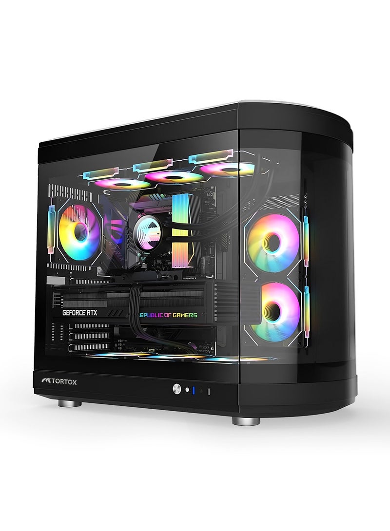 Tortox Vidrio Curved Tempered Glass ATX/M-ATX/Mini-ITX Gaming PC Case, 6 ARGB PWM Fans Pre-Installed, Type-C USB Port, 360mm Radiator Support, Excellent Airflow