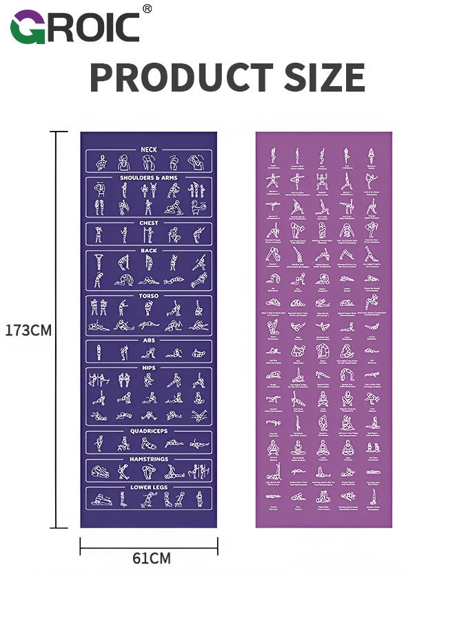 Fitness Yoga Mat for Women and Men - Large, 4mm Thick, 68 Inch *24 Inch, Non Slip Exercise Mats w/ 70 Printed Yoga Poses for Pilates, Workout and Stretching - Home and Gym Essentials