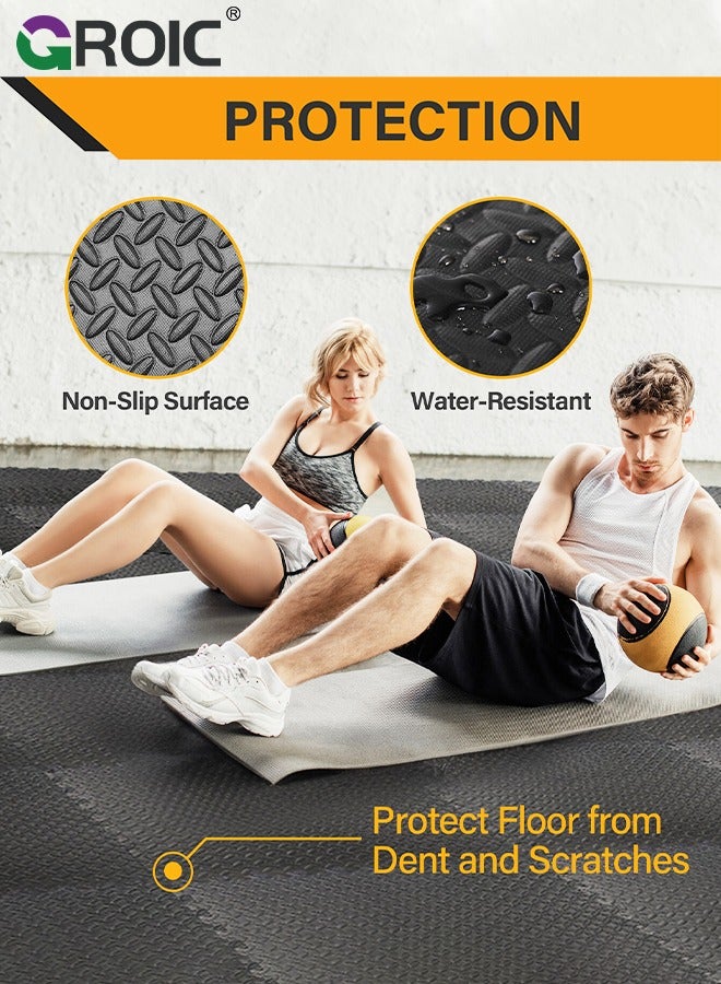 16 Pack Puzzle Exercise Floor Mat, EVA Foam Mats with Interlocking Floor Tiles, 12'' x 12'' Foam Gym Mat, Protective Flooring Mats Interlocking for Home and Gym Equipment(Black)