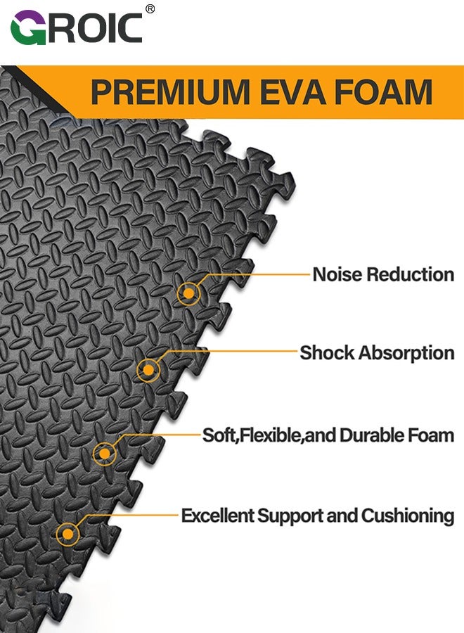 16 Pack Puzzle Exercise Floor Mat, EVA Foam Mats with Interlocking Floor Tiles, 12'' x 12'' Foam Gym Mat, Protective Flooring Mats Interlocking for Home and Gym Equipment(Black)