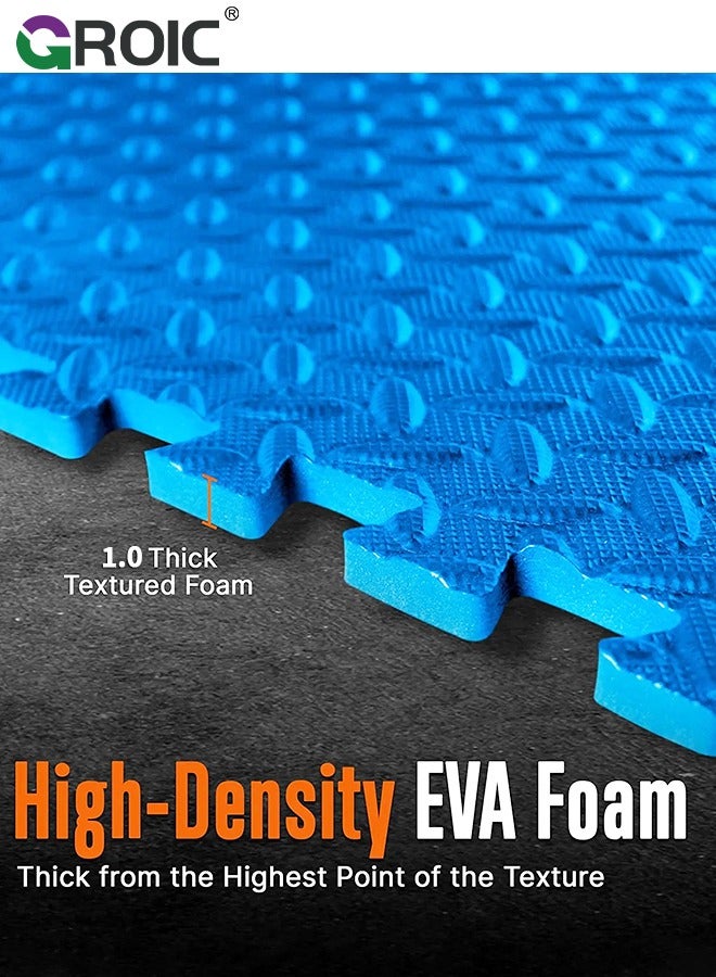 12 Pack Puzzle Exercise Floor Mat, EVA Foam Mats with Interlocking Floor Tiles, 12'' x 12'' Foam Gym Mat, Protective Flooring Mats Interlocking for Home and Gym Equipment(Blue)