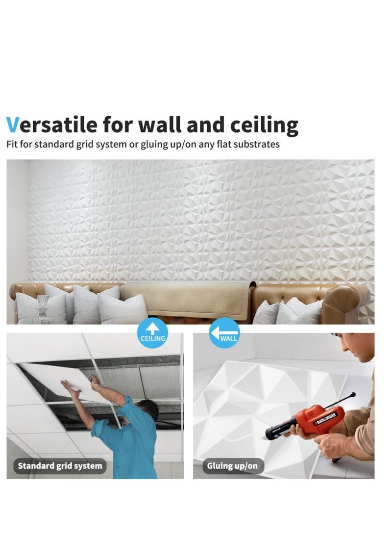 12 Pack 3D Wall Panels 3D Texture Wallpaper Panel Diamond Design Decorative Wall Covering 30x30cm White