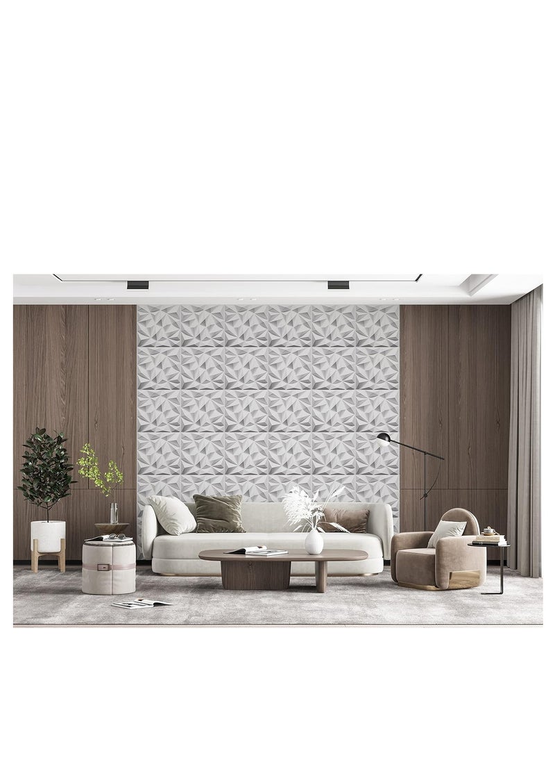 12 Pack 3D Wall Panels 3D Texture Wallpaper Panel Diamond Design Decorative Wall Covering 30x30cm White