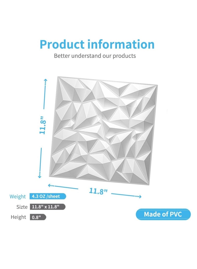 12 Pack 3D Wall Panels 3D Texture Wallpaper Panel Small Diamond Design Decorative Wall Covering 30x30cm White