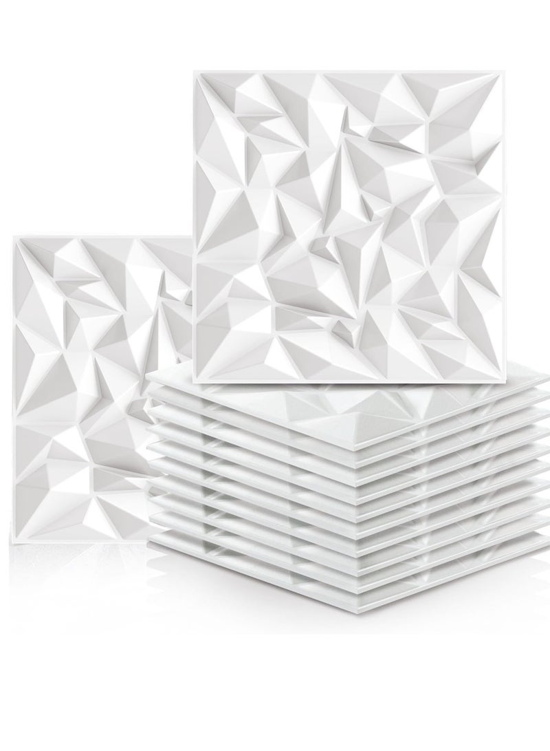 12 Pack 3D Wall Panels 3D Texture Wallpaper Panel Small Diamond Design Decorative Wall Covering 30x30cm White