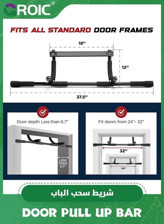 Pull Up Bar for Doorway, Thickened Steel Max Limit 440 lbs Upper Body Fitness Workout Bar, Multi-Grip Strength for Doorway, Indoor Chin-Up Bar Heavy Duty Fitness Trainer for Home Gym Portable