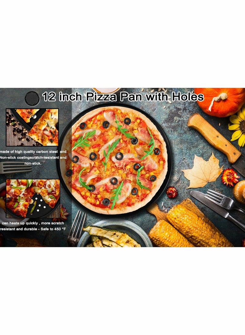 Pizza Steel Pan For Oven Pizza Crisper Pan With Holes 12 Inch Non Stick Round Sheet Oven Tray Perforated Carbon Steel Pizza Bakeware For Home Restaurant Kitchen Baking