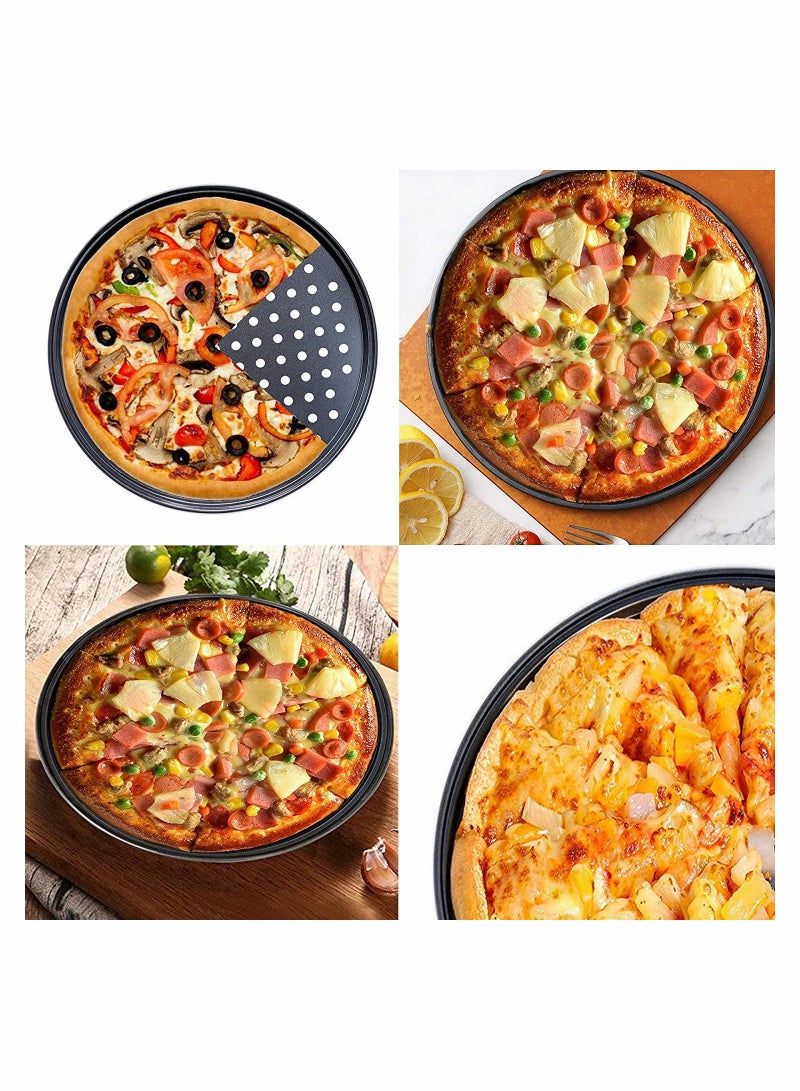 Pizza Steel Pan For Oven Pizza Crisper Pan With Holes 12 Inch Non Stick Round Sheet Oven Tray Perforated Carbon Steel Pizza Bakeware For Home Restaurant Kitchen Baking