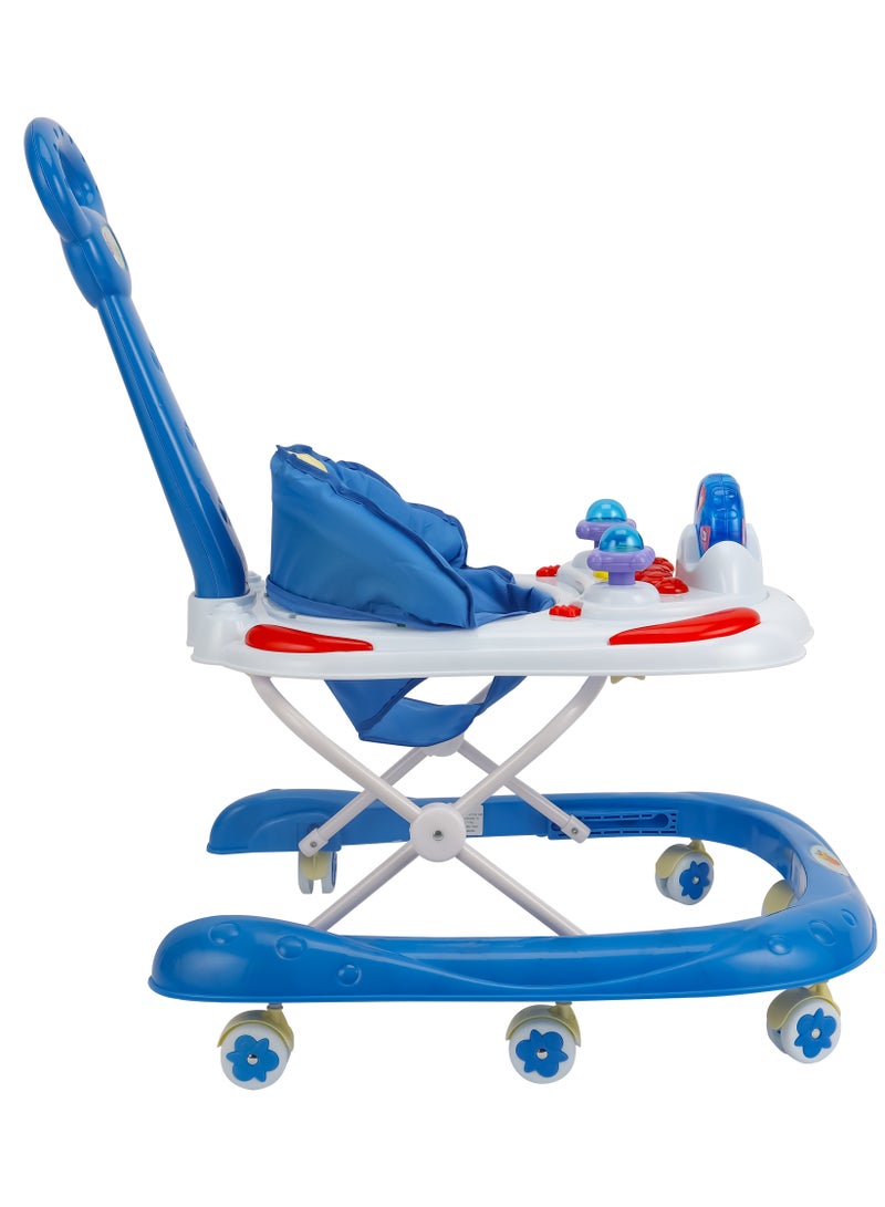 Foldable Baby Walker | Portable Toddler Walker with Soft Cushion Seat and Comfortable Backrest | Lightweight and Adjustable Baby Walking Assistant – BLUE