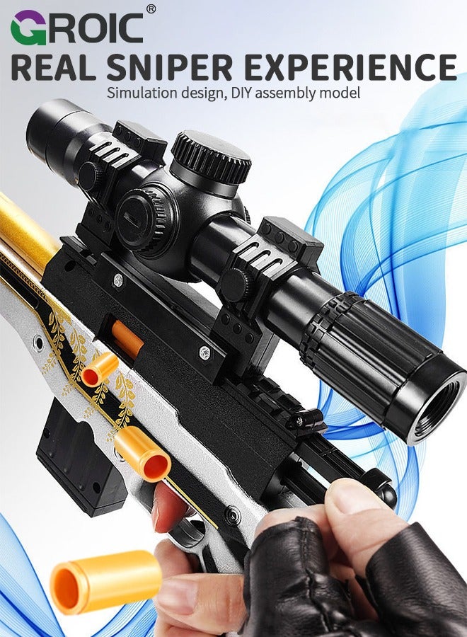 Toy Gun Soft Bullets Education Toy,Sniper Rifle Blaster Gun AWM,Double Mirror Effect Toy Sniper Guns,DIY Toy with Rich Accessories ,Shooting Games Toys for Kids