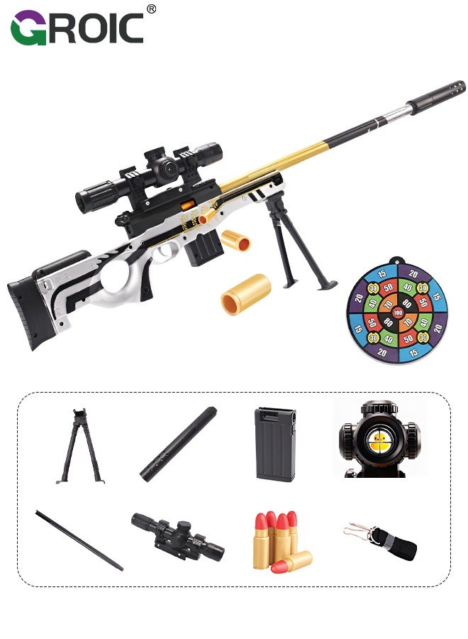 Toy Gun Soft Bullets Education Toy,Sniper Rifle Blaster Gun AWM,Double Mirror Effect Toy Sniper Guns,DIY Toy with Rich Accessories ,Shooting Games Toys for Kids