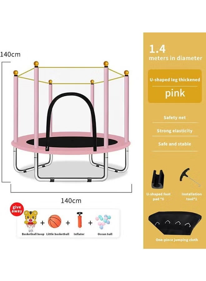 Children's Mini Trampoline, Garden Trampoline with Safety Net, Indoor/outdoor Toy Trampoline (Pink)