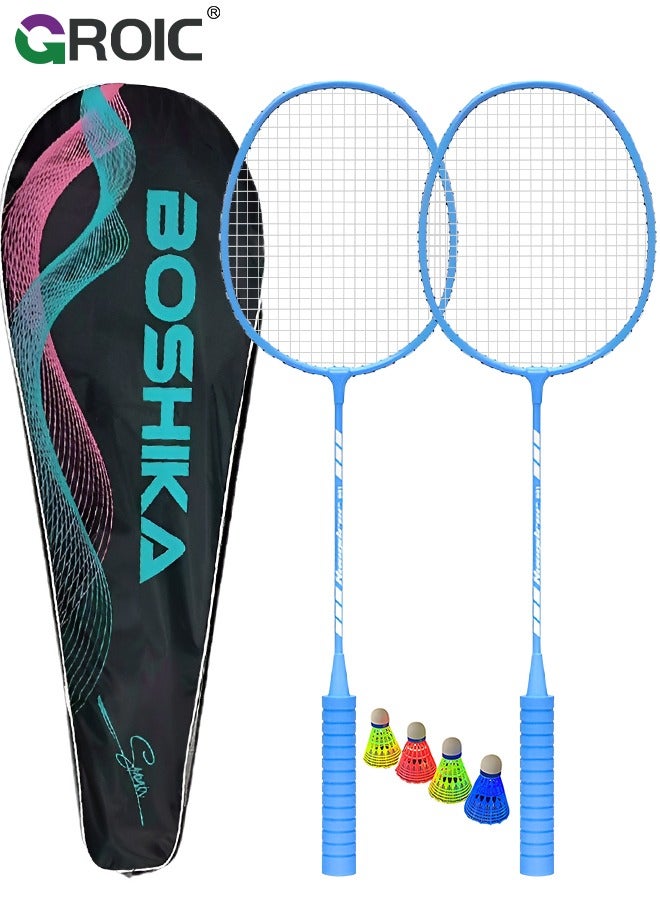 2 Pieces Badminton Set,Outdoor sports set,Badminton Set Including 1 Badminton Bag,2 Rackets,4 Glowing badminton Shuttlecocks