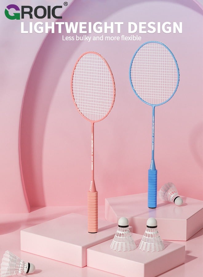 2 Pieces Badminton Set,Outdoor sports set,Badminton Set Including 1 Badminton Bag,2 Rackets,4 Glowing badminton Shuttlecocks