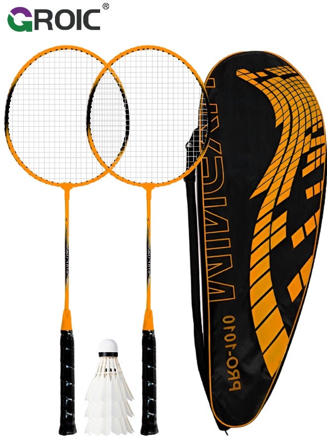 2 Pieces Badminton Set,Outdoor sports set,Badminton Set Including 1 Badminton Bag,2 Rackets,3 Badminton Balls,Outdoor Sports Equipment(Orange)