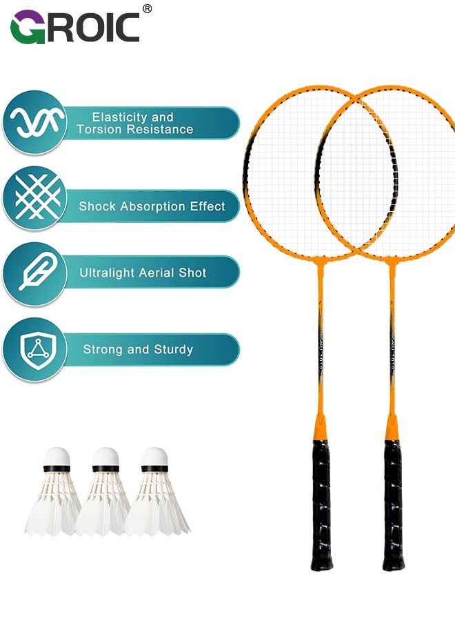 2 Pieces Badminton Set,Outdoor sports set,Badminton Set Including 1 Badminton Bag,2 Rackets,3 Badminton Balls,Outdoor Sports Equipment(Orange)