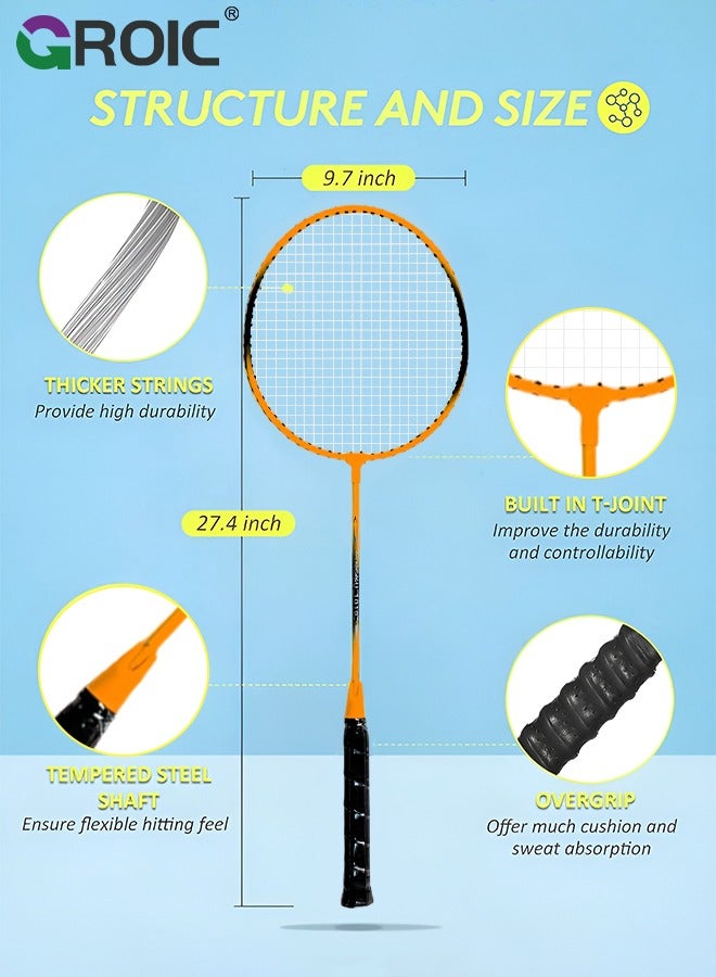 2 Pieces Badminton Set,Outdoor sports set,Badminton Set Including 1 Badminton Bag,2 Rackets,3 Badminton Balls,Outdoor Sports Equipment(Orange)