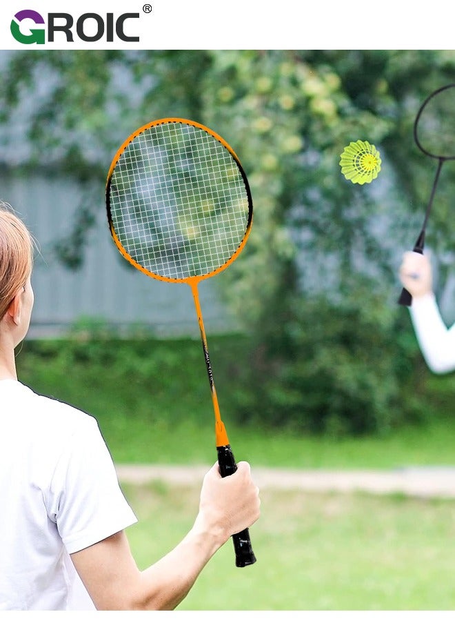 2 Pieces Badminton Set,Outdoor sports set,Badminton Set Including 1 Badminton Bag,2 Rackets,3 Badminton Balls,Outdoor Sports Equipment(Orange)