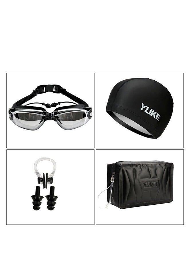 5 Pieces Adjustable Swimming Goggles Sets Anti-Leak, Anti-Fog,with Swimming Cap,Nose Clip Ear Plugs,Waterproof Bag Case , Suitable for Adult Men ,Women ,Teenagers,Beginners, Professionals