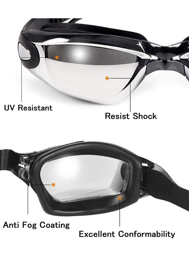 5 Pieces Adjustable Swimming Goggles Sets Anti-Leak, Anti-Fog,with Swimming Cap,Nose Clip Ear Plugs,Waterproof Bag Case , Suitable for Adult Men ,Women ,Teenagers,Beginners, Professionals