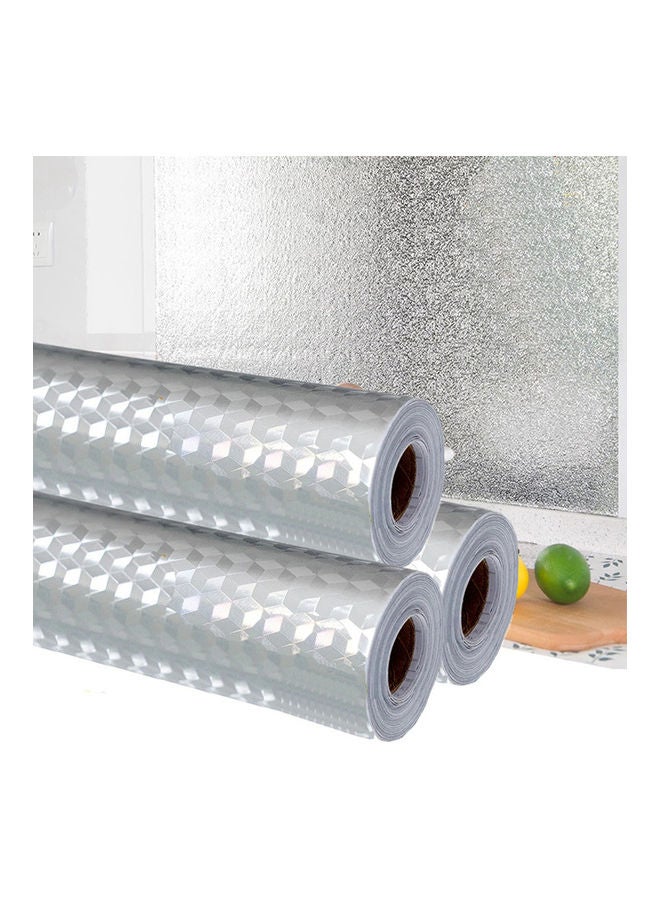 3-Roll Oil And Waterproof Stickers Aluminum Foil For Kitchen Silver 61x300cm